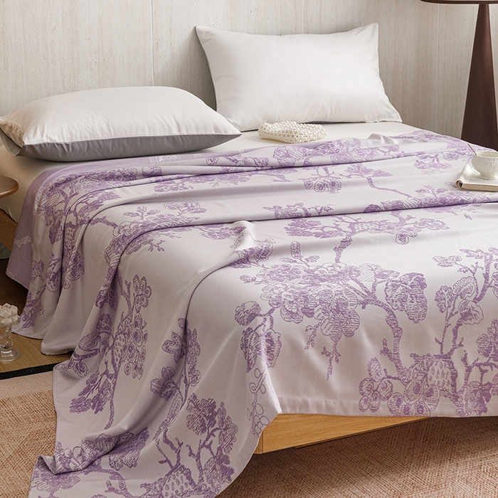 91家纺网 家纺一手货源 找家纺 悦然毛巾被 2026新款竹纤维冷感毯盖毯再生素纤维休闲夏被毛巾被夏凉被空调被 浪漫花开紫