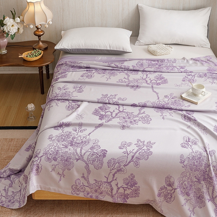 91家纺网 家纺一手货源 找家纺 悦然毛巾被 2026新款竹纤维冷感毯盖毯再生素纤维休闲夏被毛巾被夏凉被空调被 浪漫花开紫