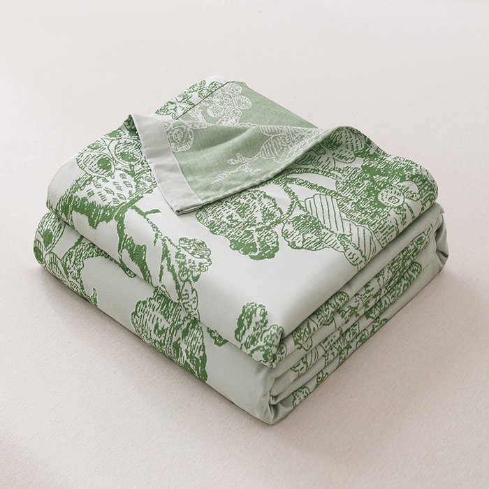 悦然毛巾被 2026新款竹纤维冷感毯盖毯再生素纤维休闲夏被毛巾被夏凉被空调被 浪缦花开绿
