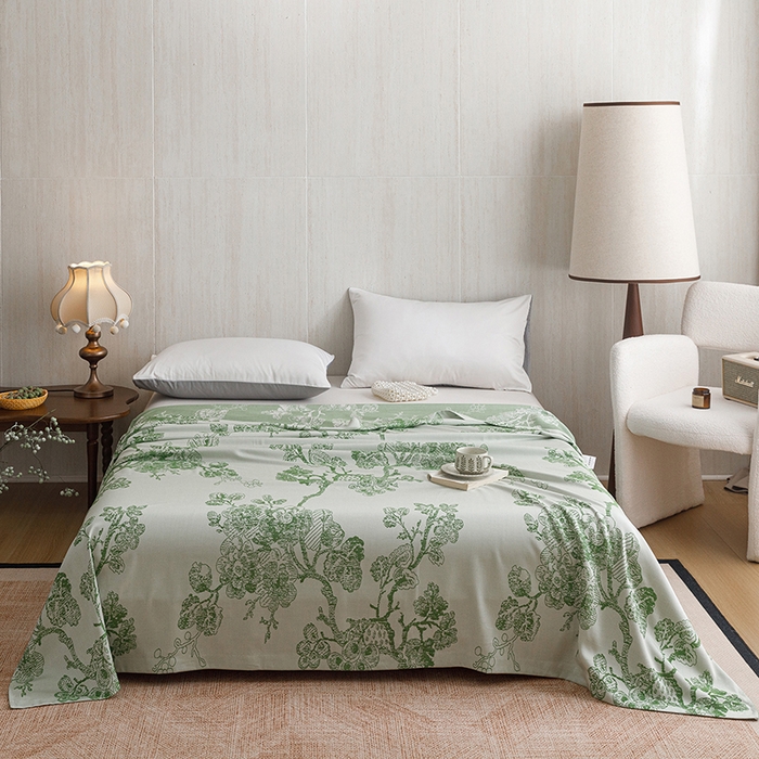 91家纺网 家纺一手货源 找家纺 悦然毛巾被 2026新款竹纤维冷感毯盖毯再生素纤维休闲夏被毛巾被夏凉被空调被 浪缦花开绿