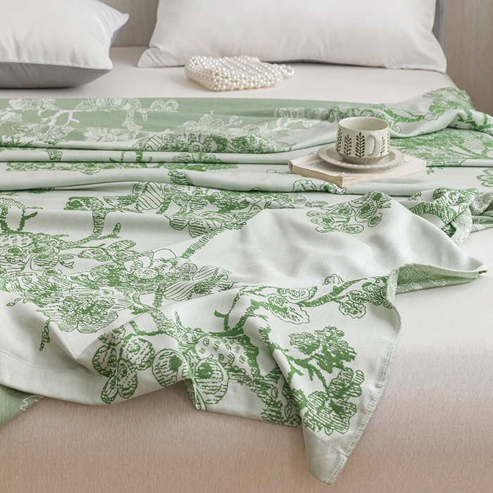 91家纺网 家纺一手货源 找家纺 悦然毛巾被 2026新款竹纤维冷感毯盖毯再生素纤维休闲夏被毛巾被夏凉被空调被 浪缦花开绿