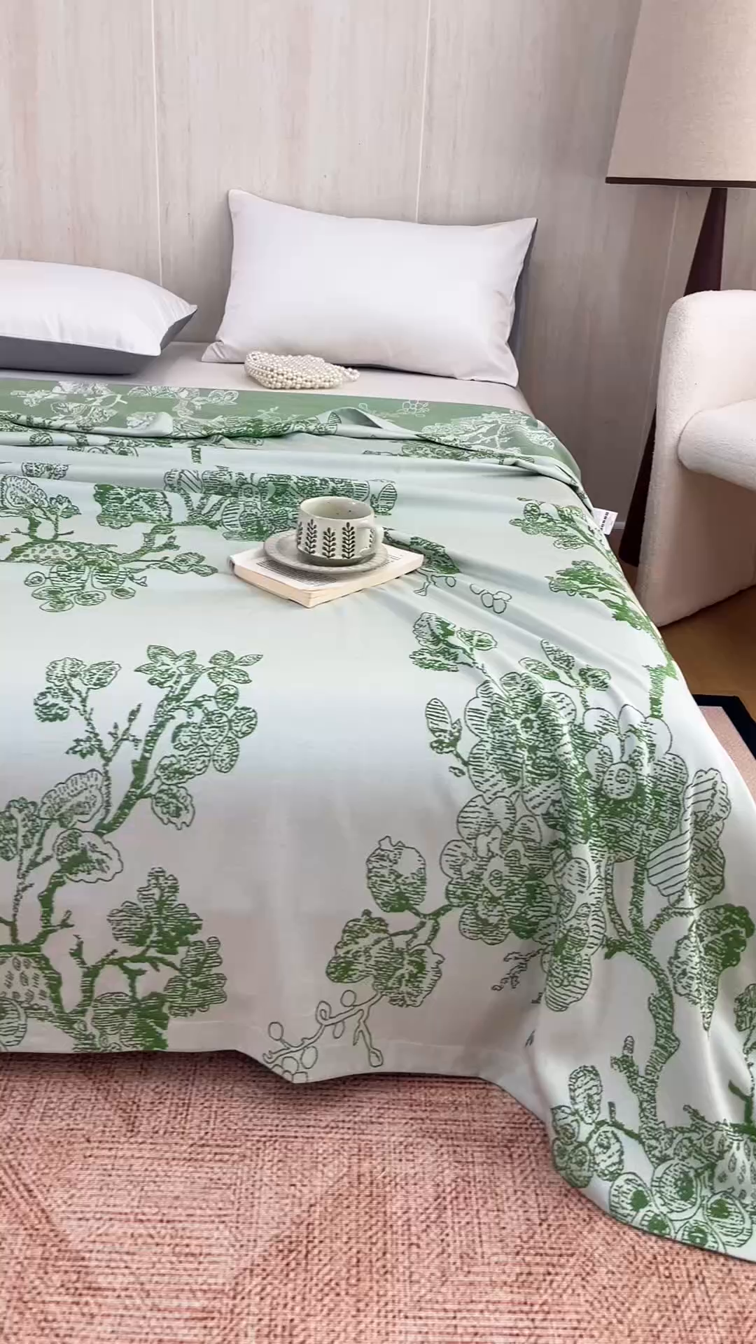 91家纺网 家纺一手货源 找家纺 悦然毛巾被 2026新款竹纤维冷感毯盖毯再生素纤维休闲夏被毛巾被夏凉被空调被 浪缦花开绿