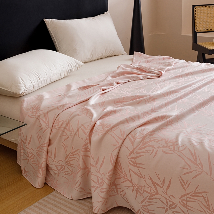 91家纺网 家纺一手货源 找家纺 悦然毛巾被 2026新款竹纤维冷感毯盖毯再生素纤维休闲夏被毛巾被夏凉被空调被 竹语织锦粉