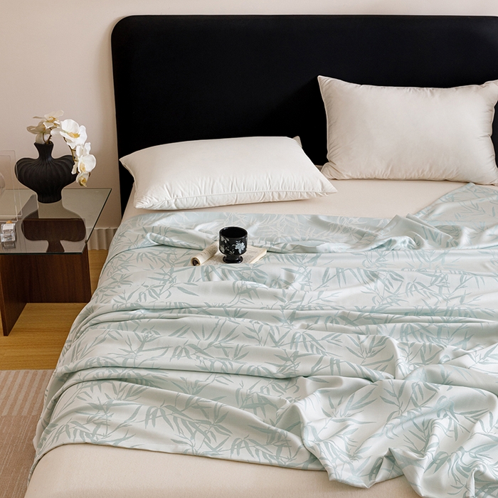 91家纺网 家纺一手货源 找家纺 悦然毛巾被 2026新款竹纤维冷感毯盖毯再生素纤维休闲夏被毛巾被夏凉被空调被 竹语织锦蓝