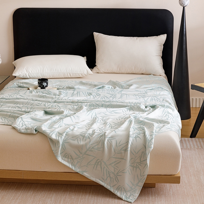 91家纺网 家纺一手货源 找家纺 悦然毛巾被 2026新款竹纤维冷感毯盖毯再生素纤维休闲夏被毛巾被夏凉被空调被 竹语织锦蓝