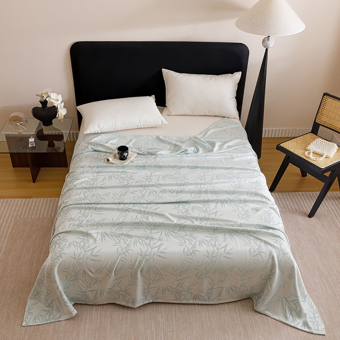 91家纺网 家纺一手货源 找家纺 悦然毛巾被 2026新款竹纤维冷感毯盖毯再生素纤维休闲夏被毛巾被夏凉被空调被 竹语织锦蓝