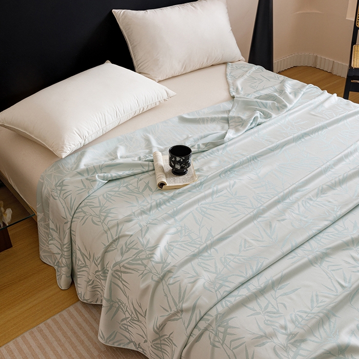 91家纺网 家纺一手货源 找家纺 悦然毛巾被 2026新款竹纤维冷感毯盖毯再生素纤维休闲夏被毛巾被夏凉被空调被 竹语织锦蓝