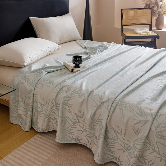 91家纺网 家纺一手货源 找家纺 悦然毛巾被 2026新款竹纤维冷感毯盖毯再生素纤维休闲夏被毛巾被夏凉被空调被 竹语织锦蓝