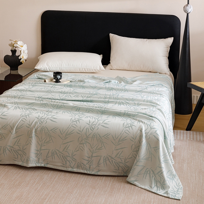 91家纺网 家纺一手货源 找家纺 悦然毛巾被 2026新款竹纤维冷感毯盖毯再生素纤维休闲夏被毛巾被夏凉被空调被 竹语织锦蓝