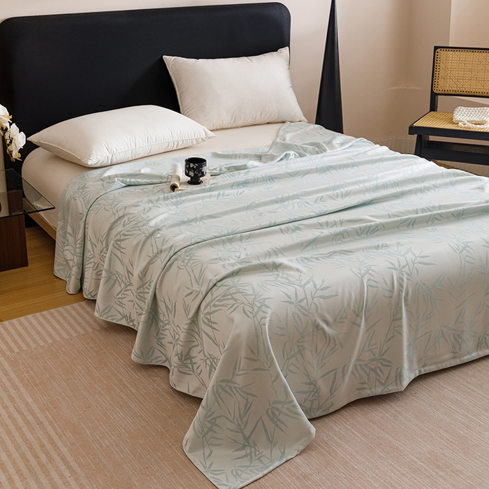 91家纺网 家纺一手货源 找家纺 悦然毛巾被 2026新款竹纤维冷感毯盖毯再生素纤维休闲夏被毛巾被夏凉被空调被 竹语织锦蓝