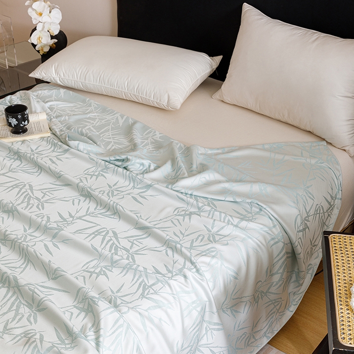 91家纺网 家纺一手货源 找家纺 悦然毛巾被 2026新款竹纤维冷感毯盖毯再生素纤维休闲夏被毛巾被夏凉被空调被 竹语织锦蓝