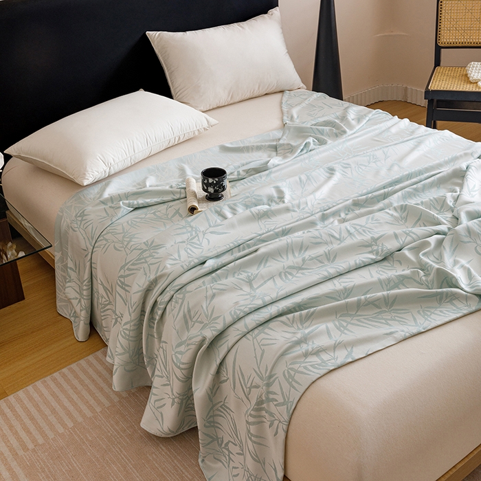 91家纺网 家纺一手货源 找家纺 悦然毛巾被 2026新款竹纤维冷感毯盖毯再生素纤维休闲夏被毛巾被夏凉被空调被 竹语织锦蓝