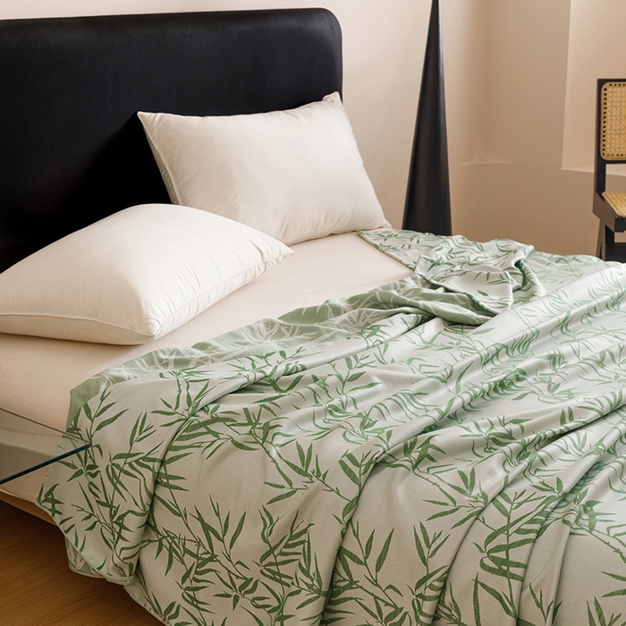 91家纺网 家纺一手货源 找家纺 悦然毛巾被 2026新款竹纤维冷感毯盖毯再生素纤维休闲夏被毛巾被夏凉被空调被 竹语织锦绿