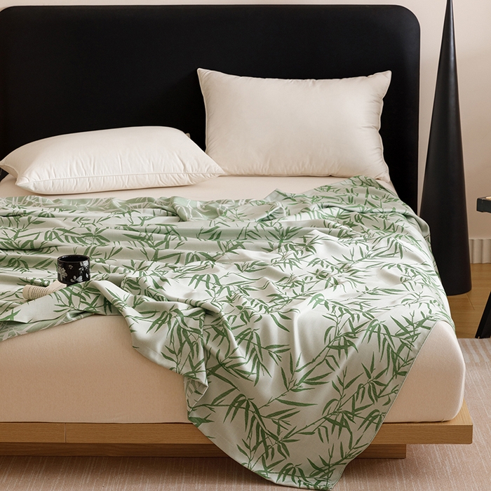 91家纺网 家纺一手货源 找家纺 悦然毛巾被 2026新款竹纤维冷感毯盖毯再生素纤维休闲夏被毛巾被夏凉被空调被 竹语织锦绿