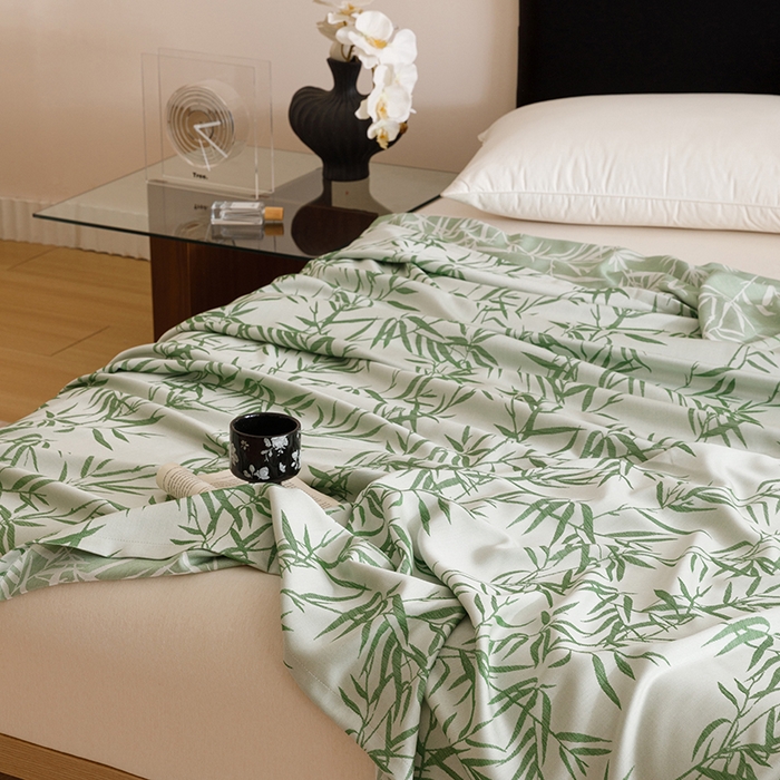 91家纺网 家纺一手货源 找家纺 悦然毛巾被 2026新款竹纤维冷感毯盖毯再生素纤维休闲夏被毛巾被夏凉被空调被 竹语织锦绿