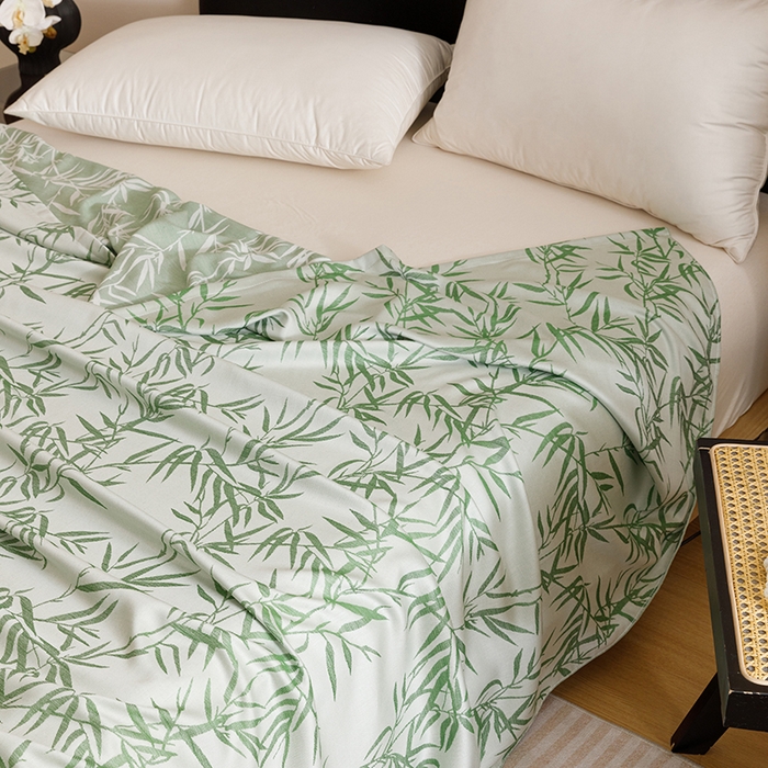 91家纺网 家纺一手货源 找家纺 悦然毛巾被 2026新款竹纤维冷感毯盖毯再生素纤维休闲夏被毛巾被夏凉被空调被 竹语织锦绿