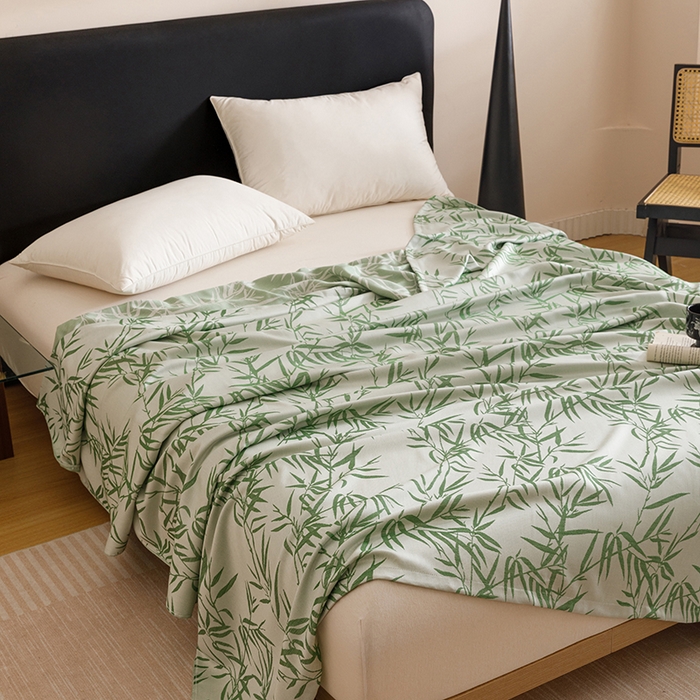 91家纺网 家纺一手货源 找家纺 悦然毛巾被 2026新款竹纤维冷感毯盖毯再生素纤维休闲夏被毛巾被夏凉被空调被 竹语织锦绿