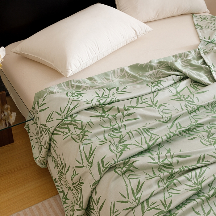 91家纺网 家纺一手货源 找家纺 悦然毛巾被 2026新款竹纤维冷感毯盖毯再生素纤维休闲夏被毛巾被夏凉被空调被 竹语织锦绿