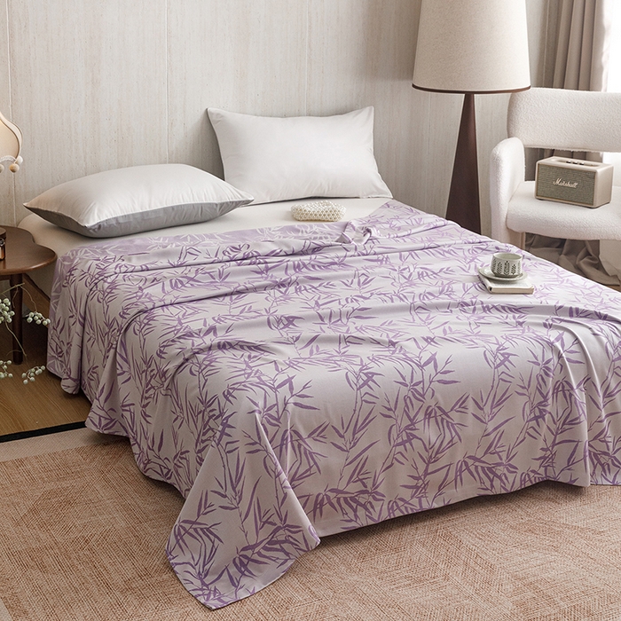 91家纺网 家纺一手货源 找家纺 悦然毛巾被 2026新款竹纤维冷感毯盖毯再生素纤维休闲夏被毛巾被夏凉被空调被 竹语织锦紫