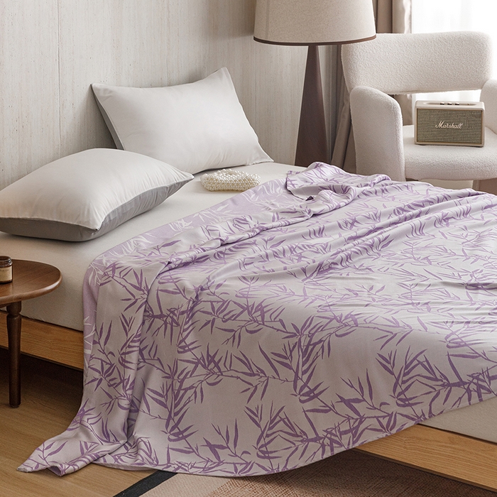 91家纺网 家纺一手货源 找家纺 悦然毛巾被 2026新款竹纤维冷感毯盖毯再生素纤维休闲夏被毛巾被夏凉被空调被 竹语织锦紫