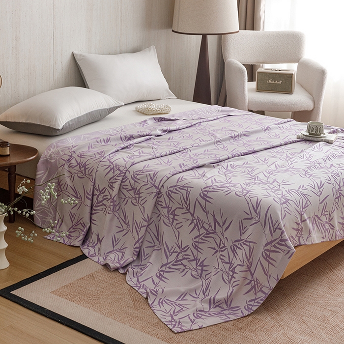 91家纺网 家纺一手货源 找家纺 悦然毛巾被 2026新款竹纤维冷感毯盖毯再生素纤维休闲夏被毛巾被夏凉被空调被 竹语织锦紫