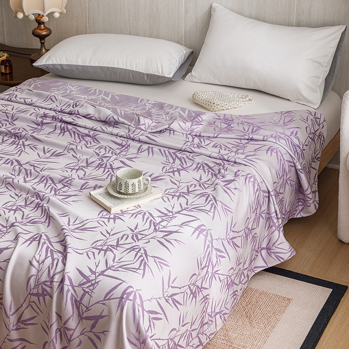 91家纺网 家纺一手货源 找家纺 悦然毛巾被 2026新款竹纤维冷感毯盖毯再生素纤维休闲夏被毛巾被夏凉被空调被 竹语织锦紫