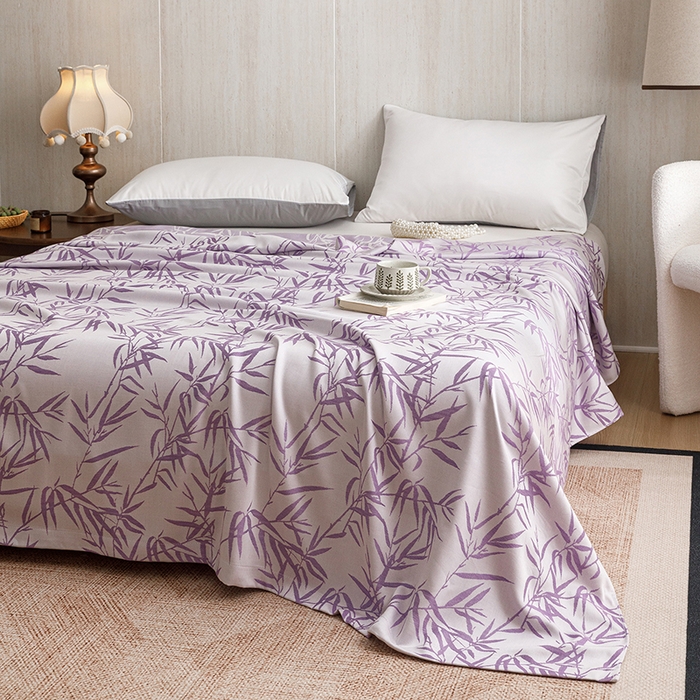 91家纺网 家纺一手货源 找家纺 悦然毛巾被 2026新款竹纤维冷感毯盖毯再生素纤维休闲夏被毛巾被夏凉被空调被 竹语织锦紫