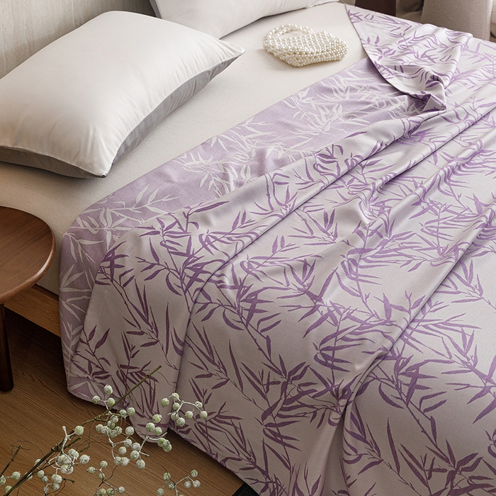 91家纺网 家纺一手货源 找家纺 悦然毛巾被 2026新款竹纤维冷感毯盖毯再生素纤维休闲夏被毛巾被夏凉被空调被 竹语织锦紫