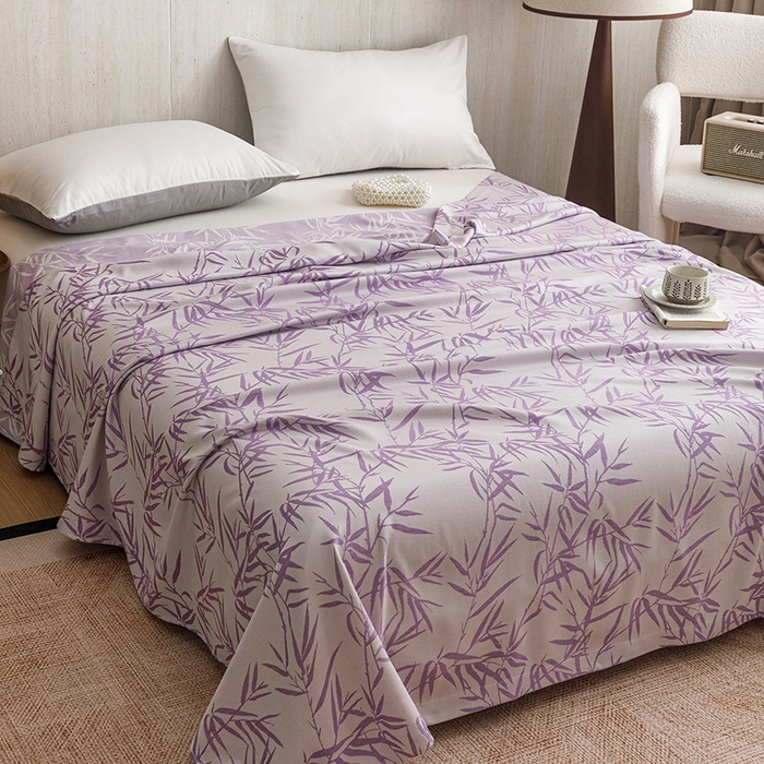 91家纺网 家纺一手货源 找家纺 悦然毛巾被 2026新款竹纤维冷感毯盖毯再生素纤维休闲夏被毛巾被夏凉被空调被 竹语织锦紫