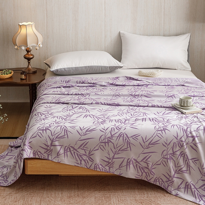 91家纺网 家纺一手货源 找家纺 悦然毛巾被 2026新款竹纤维冷感毯盖毯再生素纤维休闲夏被毛巾被夏凉被空调被 竹语织锦紫