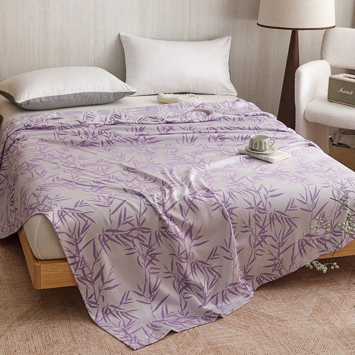 91家纺网 家纺一手货源 找家纺 悦然毛巾被 2026新款竹纤维冷感毯盖毯再生素纤维休闲夏被毛巾被夏凉被空调被 竹语织锦紫