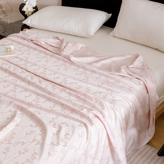 91家纺网 家纺一手货源 找家纺 悦然毛巾被 2026新款竹纤维冷感毯盖毯再生素纤维休闲夏被毛巾被夏凉被空调被 竹韵叶梦粉