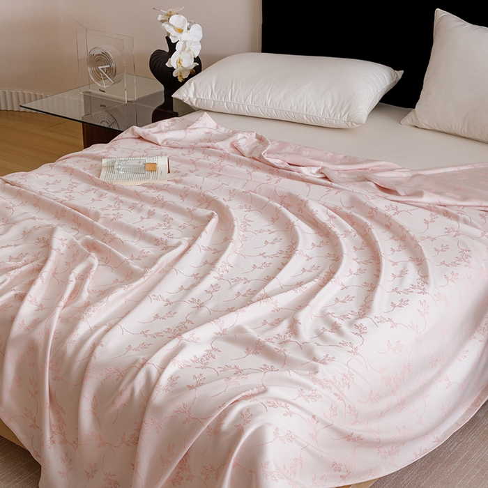 91家纺网 家纺一手货源 找家纺 悦然毛巾被 2026新款竹纤维冷感毯盖毯再生素纤维休闲夏被毛巾被夏凉被空调被 竹韵叶梦粉