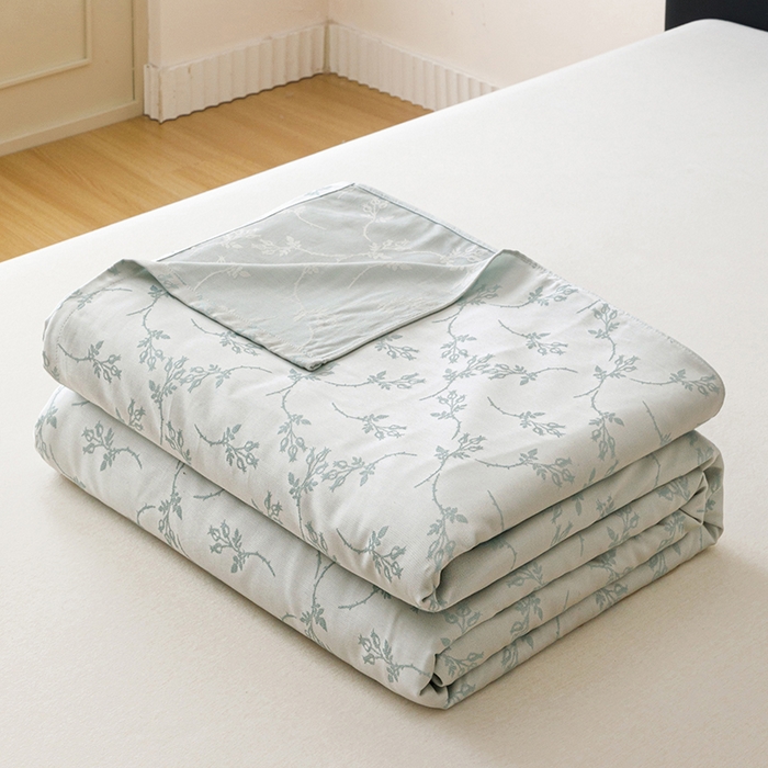 悦然毛巾被 2026新款竹纤维冷感毯盖毯再生素纤维休闲夏被毛巾被夏凉被空调被 竹韵叶梦蓝