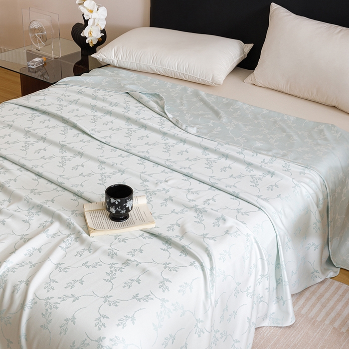 91家纺网 家纺一手货源 找家纺 悦然毛巾被 2026新款竹纤维冷感毯盖毯再生素纤维休闲夏被毛巾被夏凉被空调被 竹韵叶梦蓝