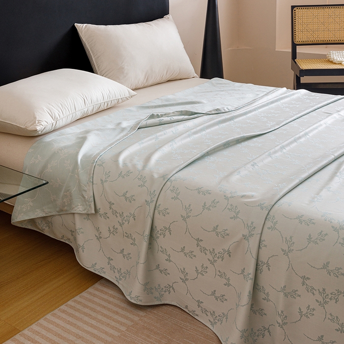 91家纺网 家纺一手货源 找家纺 悦然毛巾被 2026新款竹纤维冷感毯盖毯再生素纤维休闲夏被毛巾被夏凉被空调被 竹韵叶梦蓝