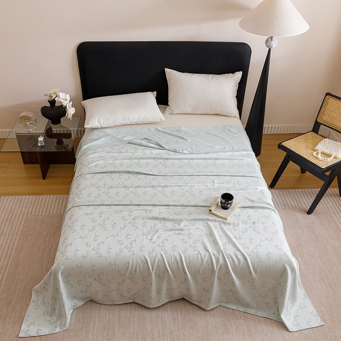 91家纺网 家纺一手货源 找家纺 悦然毛巾被 2026新款竹纤维冷感毯盖毯再生素纤维休闲夏被毛巾被夏凉被空调被 竹韵叶梦蓝