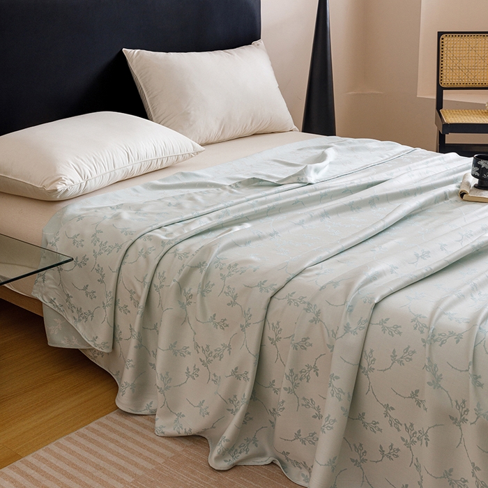 91家纺网 家纺一手货源 找家纺 悦然毛巾被 2026新款竹纤维冷感毯盖毯再生素纤维休闲夏被毛巾被夏凉被空调被 竹韵叶梦蓝