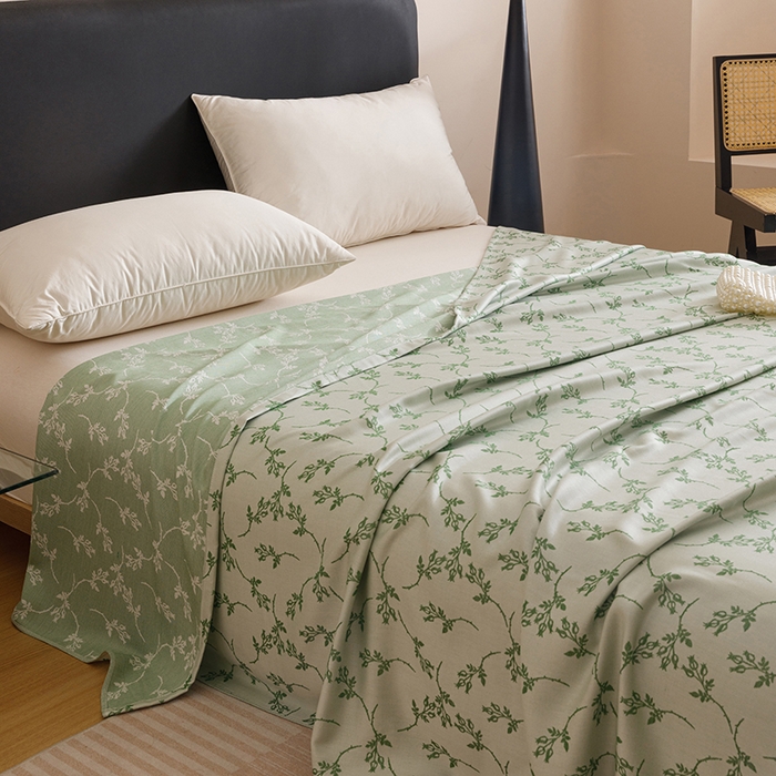 91家纺网 家纺一手货源 找家纺 悦然毛巾被 2026新款竹纤维冷感毯盖毯再生素纤维休闲夏被毛巾被夏凉被空调被 竹韵叶梦绿