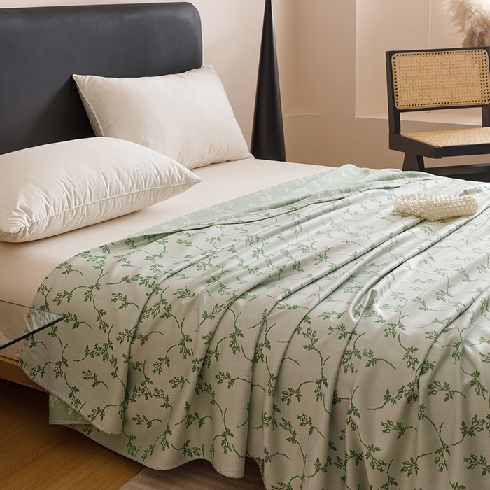 91家纺网 家纺一手货源 找家纺 悦然毛巾被 2026新款竹纤维冷感毯盖毯再生素纤维休闲夏被毛巾被夏凉被空调被 竹韵叶梦绿