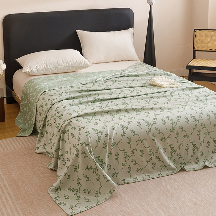 91家纺网 家纺一手货源 找家纺 悦然毛巾被 2026新款竹纤维冷感毯盖毯再生素纤维休闲夏被毛巾被夏凉被空调被 竹韵叶梦绿