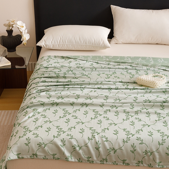 91家纺网 家纺一手货源 找家纺 悦然毛巾被 2026新款竹纤维冷感毯盖毯再生素纤维休闲夏被毛巾被夏凉被空调被 竹韵叶梦绿