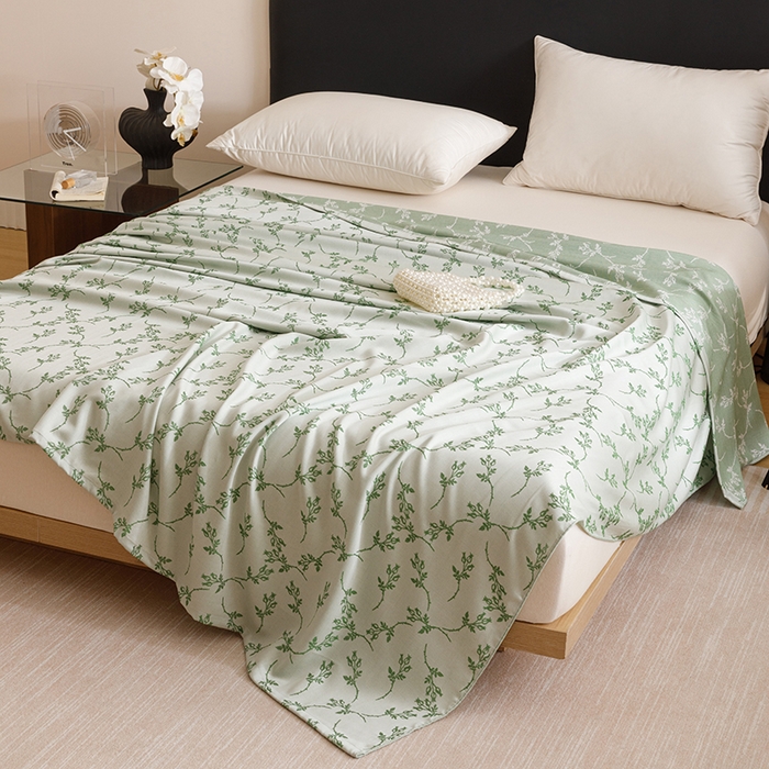 91家纺网 家纺一手货源 找家纺 悦然毛巾被 2026新款竹纤维冷感毯盖毯再生素纤维休闲夏被毛巾被夏凉被空调被 竹韵叶梦绿