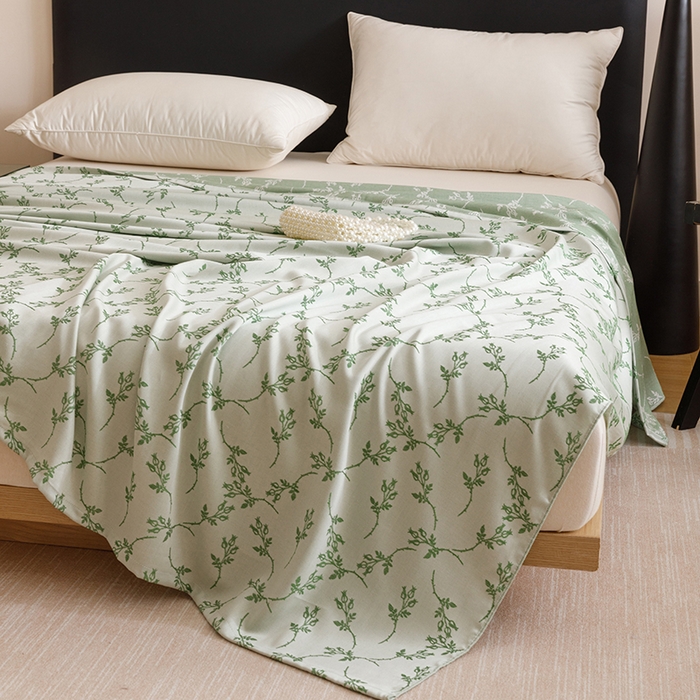 91家纺网 家纺一手货源 找家纺 悦然毛巾被 2026新款竹纤维冷感毯盖毯再生素纤维休闲夏被毛巾被夏凉被空调被 竹韵叶梦绿