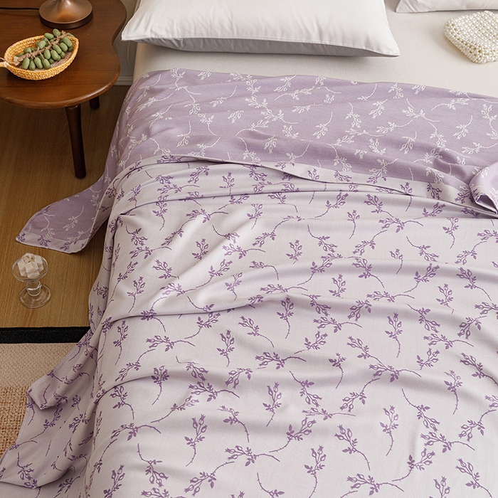 91家纺网 家纺一手货源 找家纺 悦然毛巾被 2026新款竹纤维冷感毯盖毯再生素纤维休闲夏被毛巾被夏凉被空调被 竹韵叶梦紫