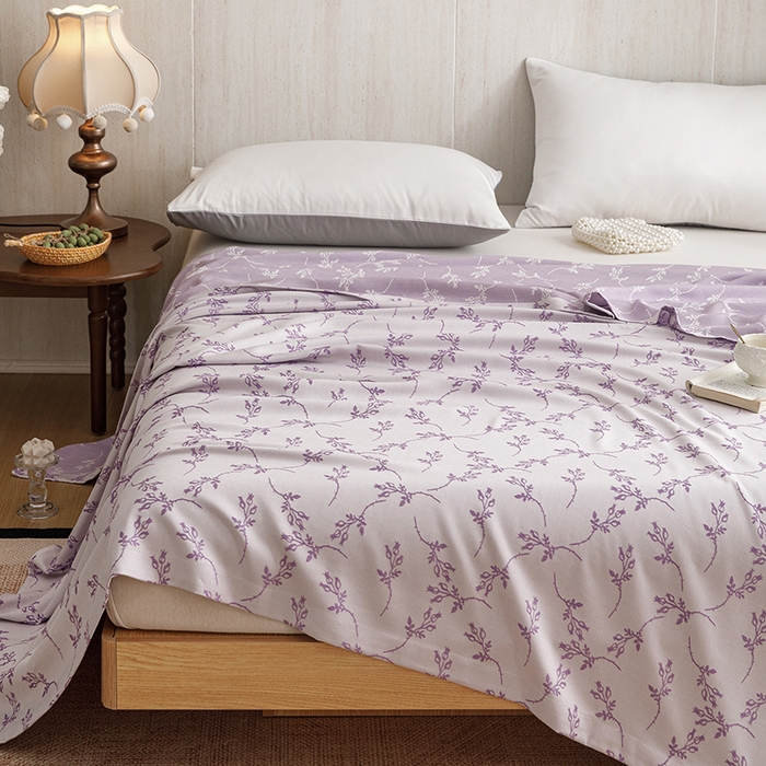 91家纺网 家纺一手货源 找家纺 悦然毛巾被 2026新款竹纤维冷感毯盖毯再生素纤维休闲夏被毛巾被夏凉被空调被 竹韵叶梦紫