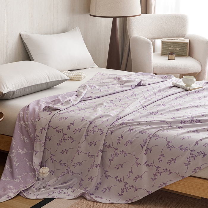 91家纺网 家纺一手货源 找家纺 悦然毛巾被 2026新款竹纤维冷感毯盖毯再生素纤维休闲夏被毛巾被夏凉被空调被 竹韵叶梦紫