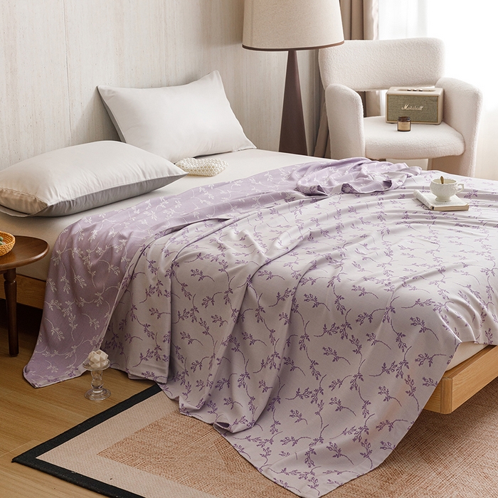 91家纺网 家纺一手货源 找家纺 悦然毛巾被 2026新款竹纤维冷感毯盖毯再生素纤维休闲夏被毛巾被夏凉被空调被 竹韵叶梦紫