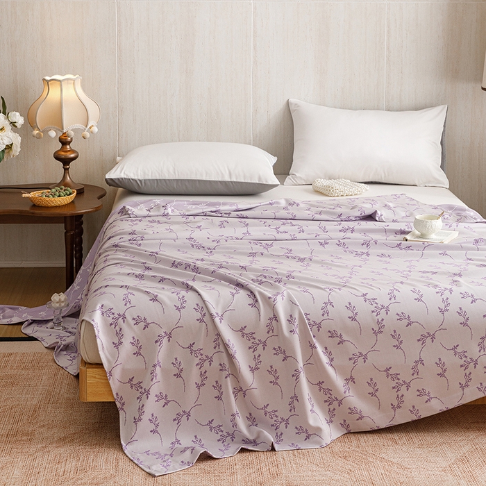 91家纺网 家纺一手货源 找家纺 悦然毛巾被 2026新款竹纤维冷感毯盖毯再生素纤维休闲夏被毛巾被夏凉被空调被 竹韵叶梦紫