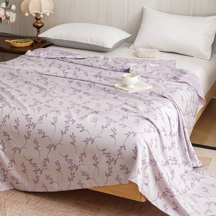 91家纺网 家纺一手货源 找家纺 悦然毛巾被 2026新款竹纤维冷感毯盖毯再生素纤维休闲夏被毛巾被夏凉被空调被 竹韵叶梦紫